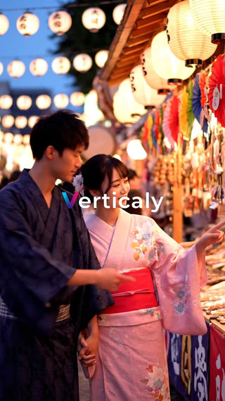 浴衣姿の二人、夏祭り