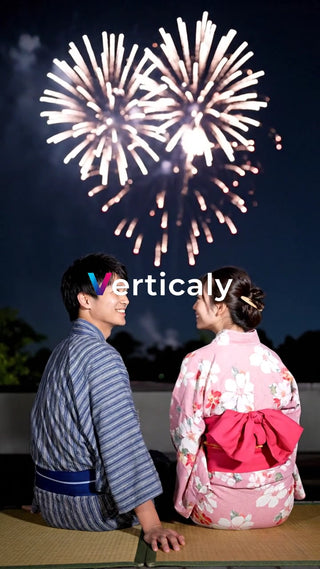 花火を眺める浴衣姿の二人