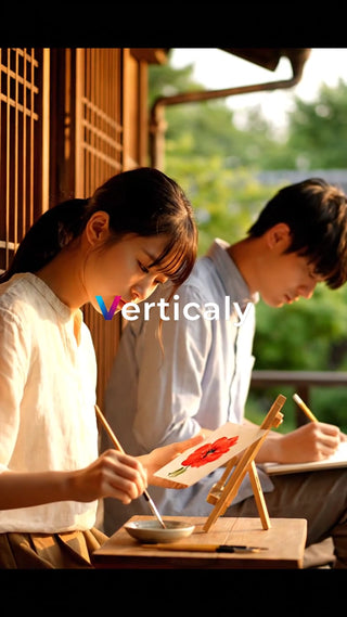 絵を描く男女、穏やかな時間