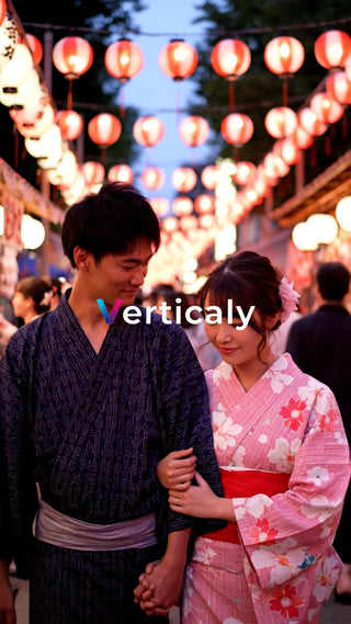 浴衣姿の二人、夏祭り