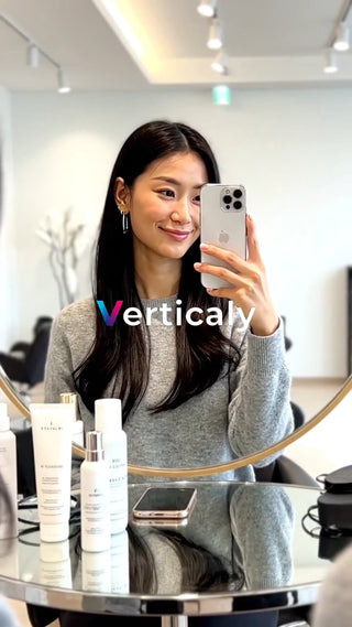 ヘアサロンで自撮り、笑顔が素敵