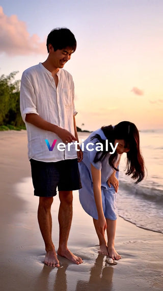 海辺で過ごす二人、夕焼け空の下