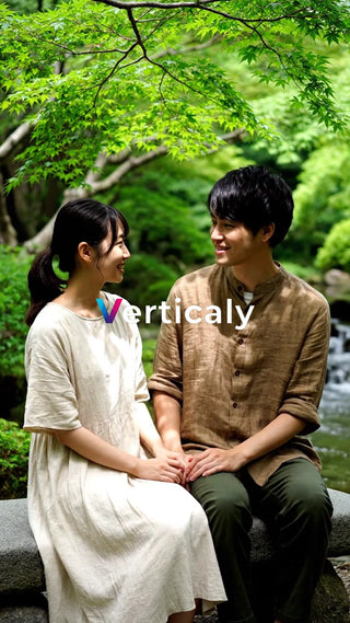 公園デート、手繋ぎ笑顔