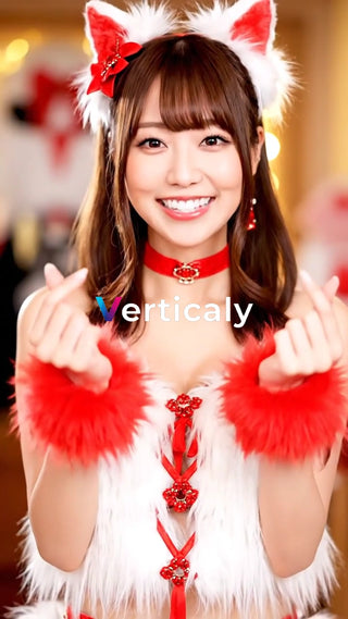 サンタコスでポーズ、ウィンク