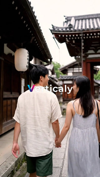 手をつなぐ二人、古都散策