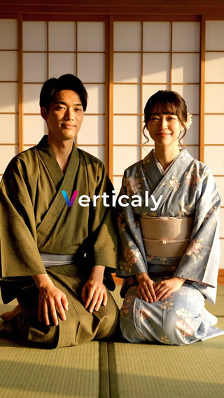 和装の男女、笑顔で語らう