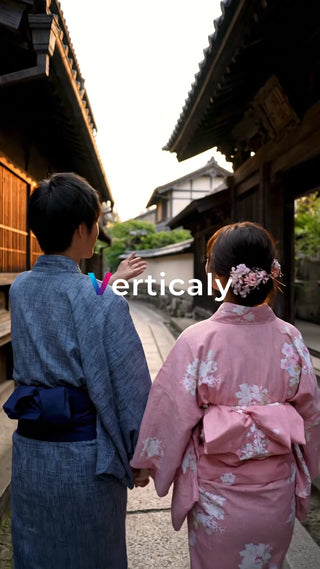 浴衣姿の二人、散歩道