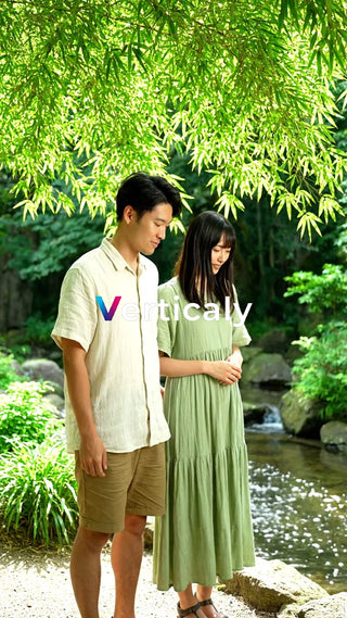 新緑の公園、寄り添う二人