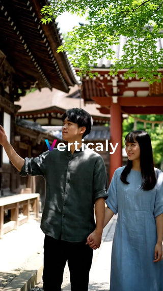 手をつなぐ二人、古都散策