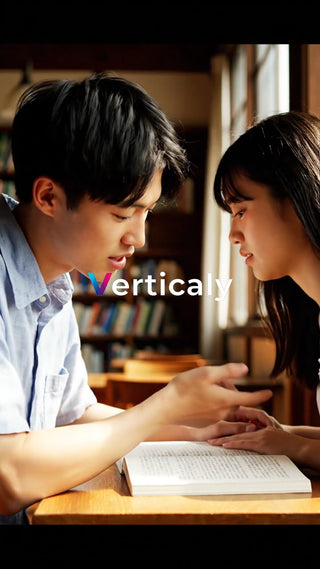 読書する男女、図書館にて