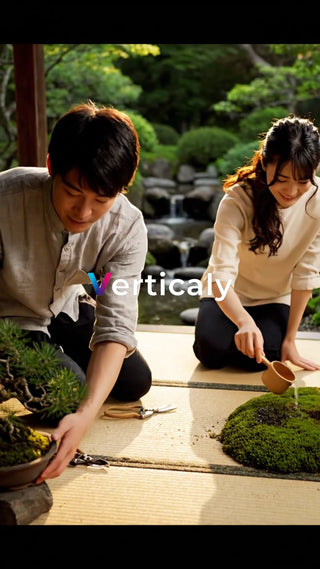 日本の庭園、二人で手入れ