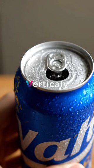 冷たい缶、水滴輝く