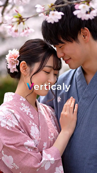 桜の下、寄り添う二人
