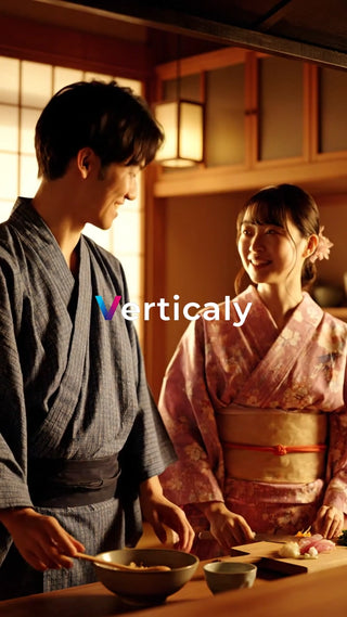 浴衣姿の二人、夕食準備