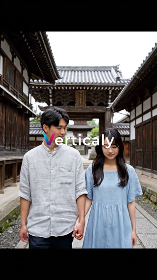 手をつなぐ二人、古都散策