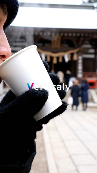 温かい飲み物、冬の境内