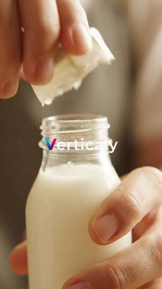 ミルク瓶に蓋、注ぐ瞬間