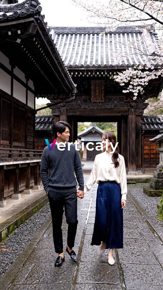 手をつなぐ二人、古都散歩