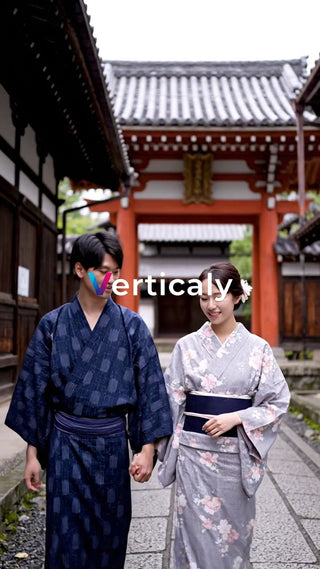 浴衣姿の二人、散策を楽しむ