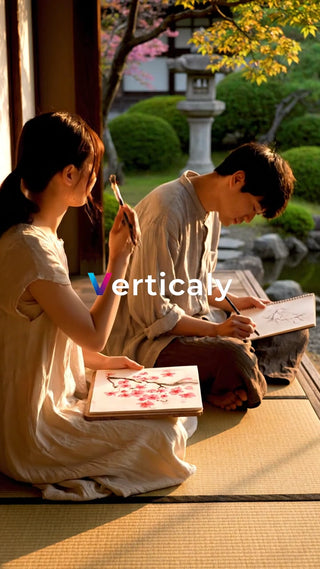 絵を描く二人、庭園にて