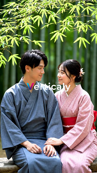 浴衣姿の二人、竹林デート