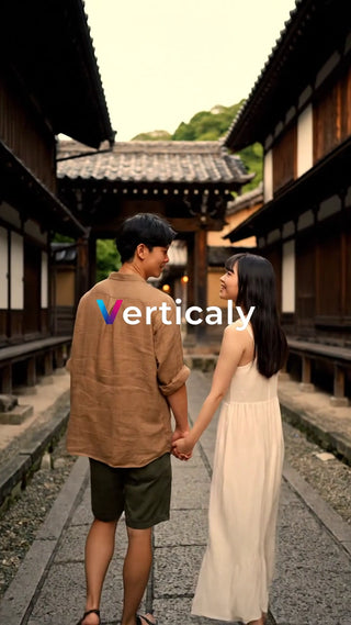 手をつなぐ二人、古都散策