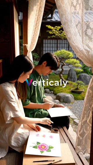 絵を描く二人、庭園を眺めて