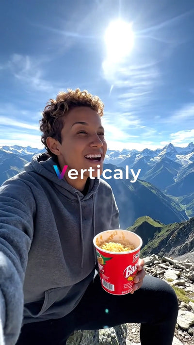 Eating cup noodles at the top of a mountain with a spectacular view