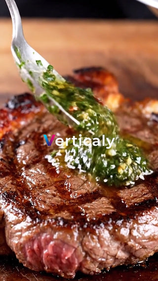 焼きたてステーキ、ソースをかける