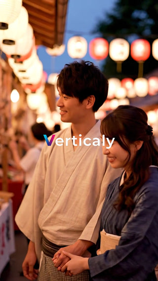 浴衣姿の二人、夏祭り