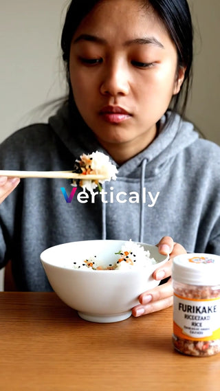 ご飯を食べる女性、ふりかけ