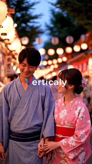 浴衣姿の二人、夏祭り