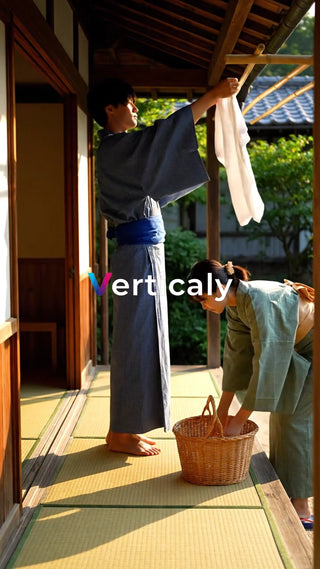 浴衣姿の二人、縁側で