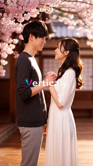 桜並木、寄り添う二人