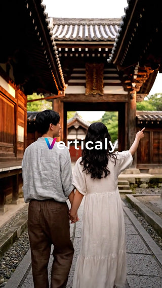 手をつなぐ二人、古都散策