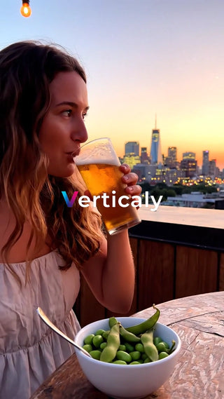 夕焼けルーフトップ、ビールと枝豆