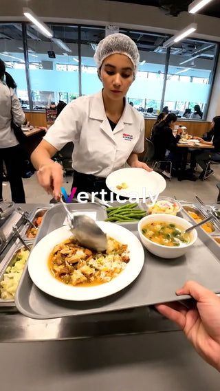 給仕する女性、食事を配膳