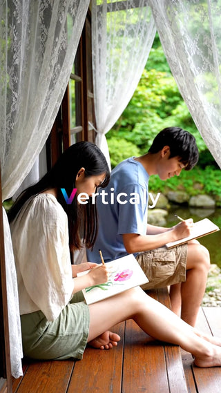 水彩画を描く二人