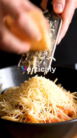 チーズをかけるスパゲティ