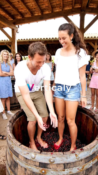 葡萄を踏む男女、ワイン作り