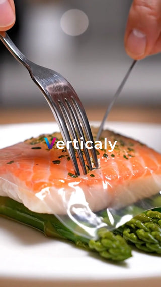 鮭とアスパラ、ナイフとフォーク