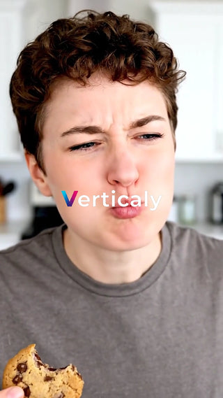 クッキーを食べる女性、しかめっ面