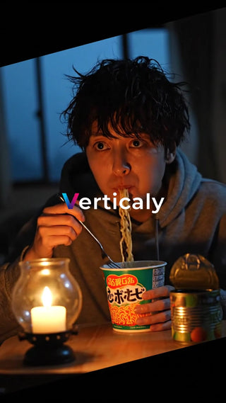 カップ麺を食べる男性