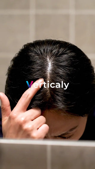髪の分け目、垂直に