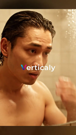 シャワー後の男、鏡を見る