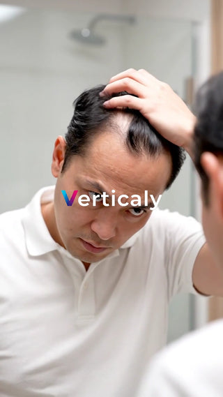 髪の悩み、鏡を見る男性