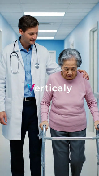 医師と歩く高齢女性