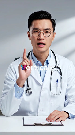 医者の説明、指差しポーズ