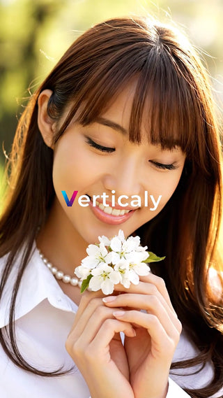 微笑む女性と白い花