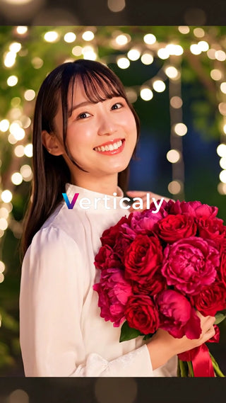 笑顔の女性と赤いバラ